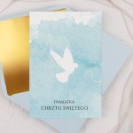 Kartka na Chrzest Święty z niebieską pastelową grafiką i gołębiem - Baby Blue